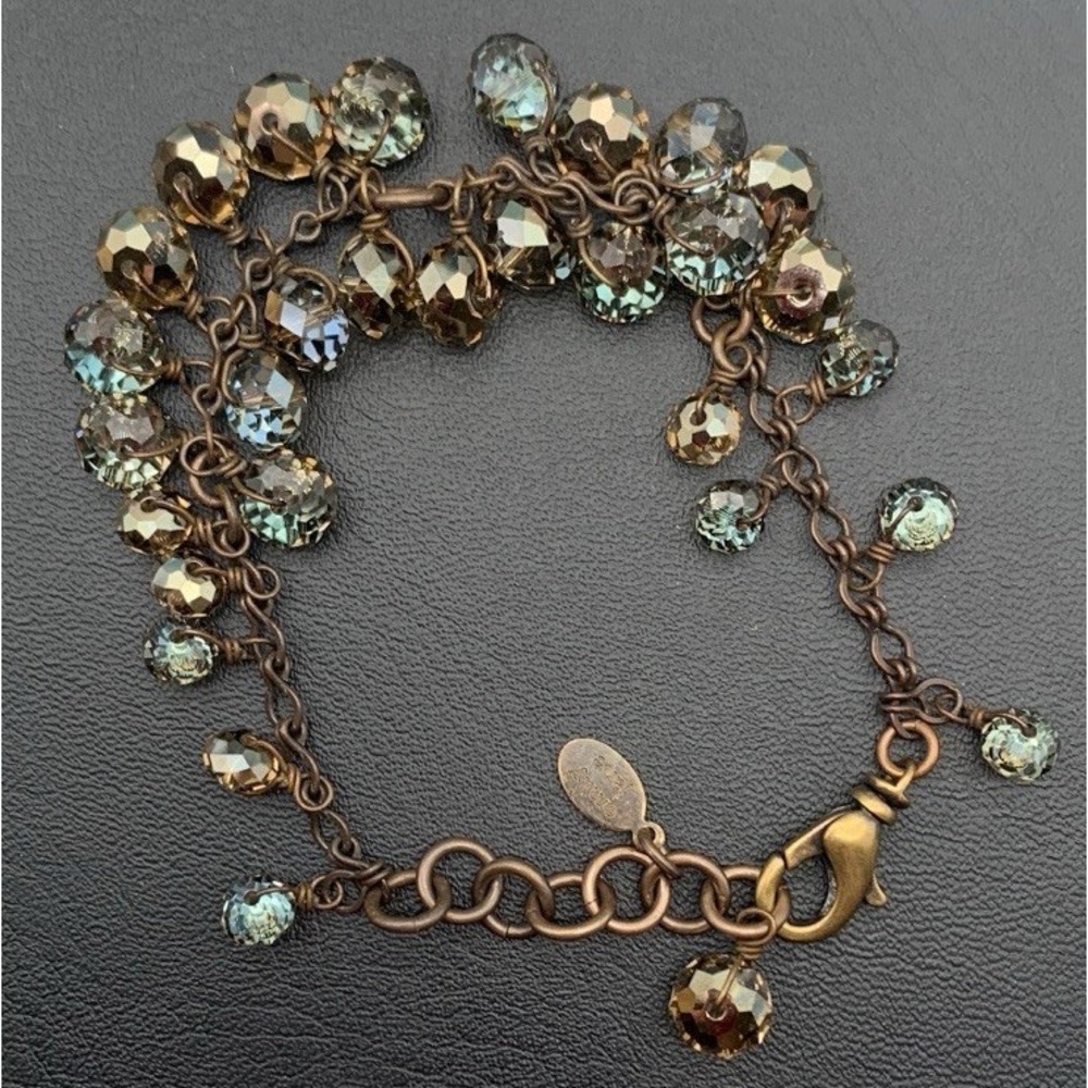 Emily Jane Antiqued Gold Tone And Dangly Crystal Bracelet‎ Signed